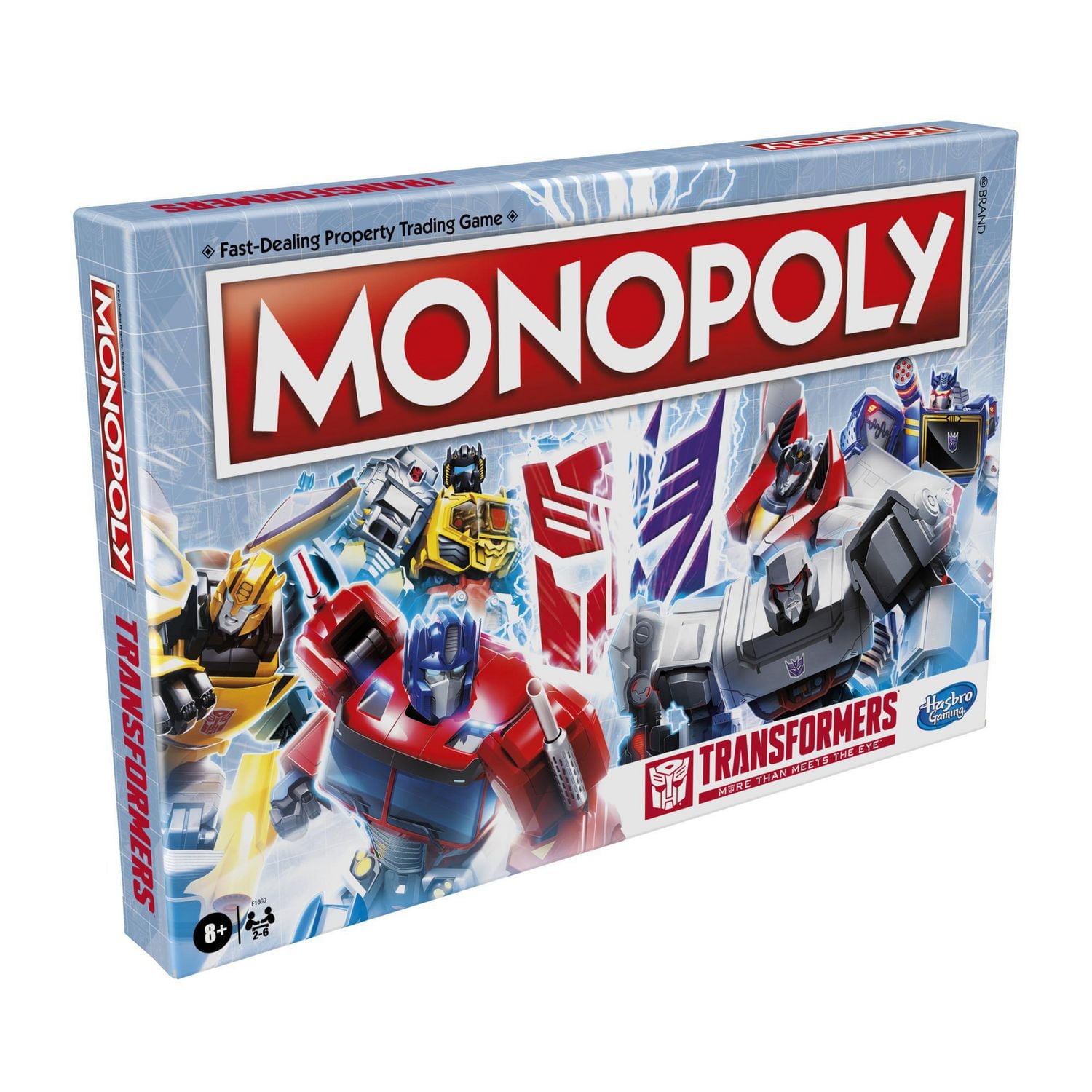 Monopoly : édition Transformers, jeu de plateau pour 2 à 6 joueurs, pour enfants, à partir de 8 ans, inclut des pions Autobot et Decepticon