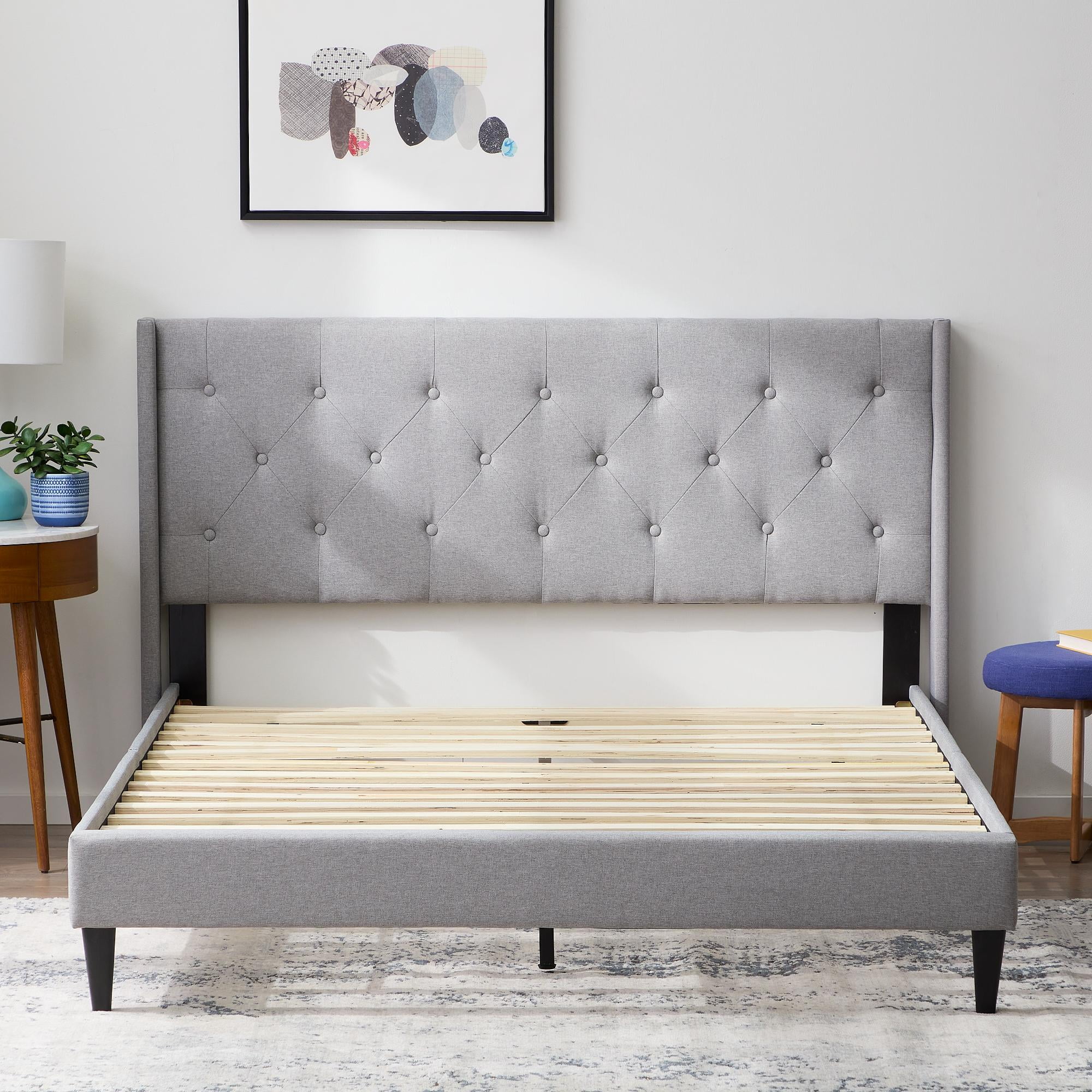 Rest Haven Astoria Wingback Tufted Upholstered Bed, Full, Gray