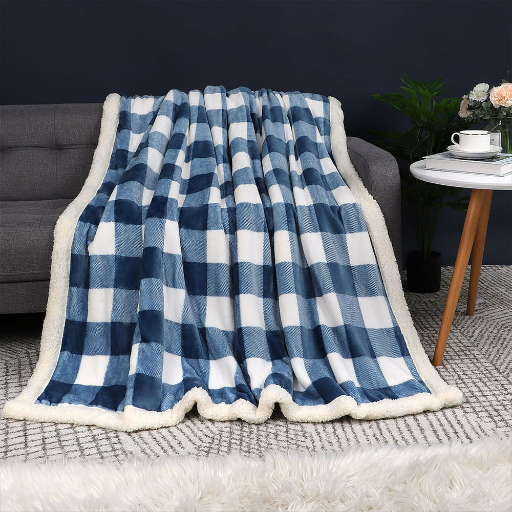 Sherpa Fleece Throw Blanket, Soft Warm Thick Microfiber Plaid Flannel