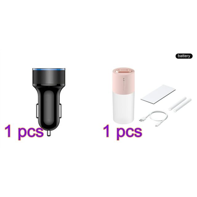 Car Charger 5V 3.1A Quick Charge Dual USB Port LED Display Voltmeter Phone Charging Adapter, Black Humidifier Dual Sprayer Diffuser 3W 400ml Adjustable Air Humidifier for Home Car, Pink, Battery