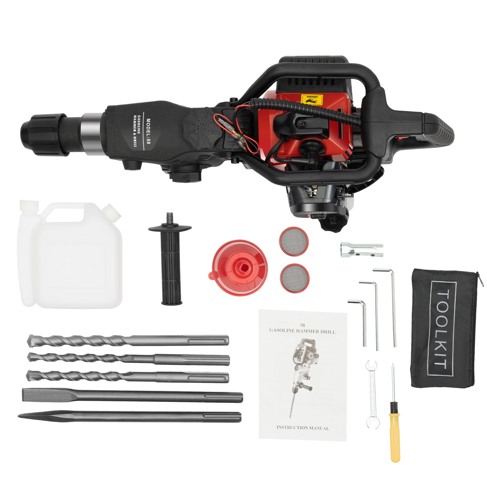 33CC 2-Stroke Gas Hammer Drill, 30J 1000W 3-in-1 Cordless Demolition Tool, for Concrete Brick Rock