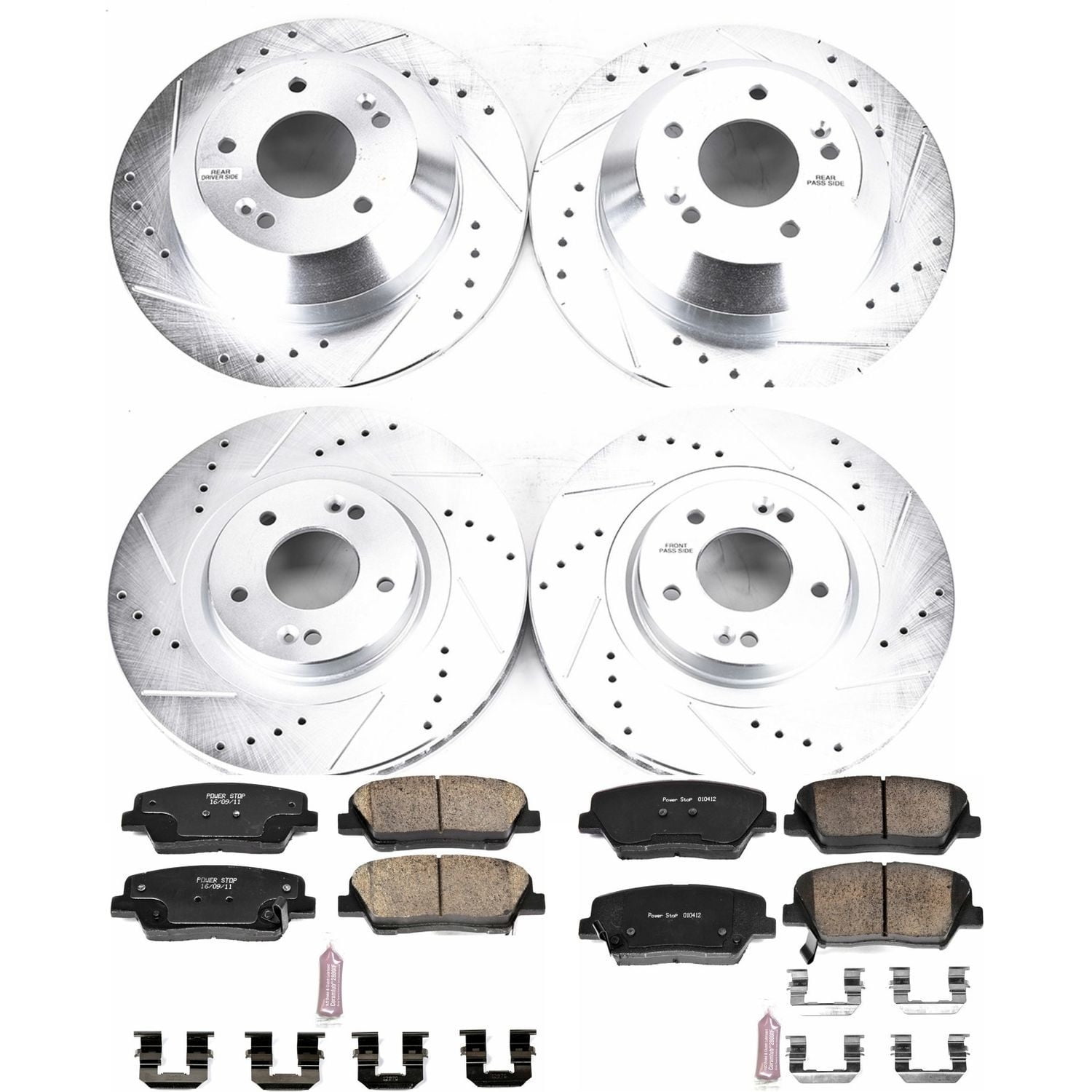 PowerStop Front and Rear Z23 Evolution Sport Carbon-Fiber Ceramic Brake Pad and Drilled & Slotted Rotor Kit Fits: KIA Select Models K7063
