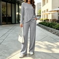 thumbnail image 5 of Brnmyaeo Womens 2 Piece Sets Ribbed Knit Asymmetrical Hem Long Sleeve Top and Straight Leg Pants Warm Cozy Matching Sets Airport Outfit, 5 of 7