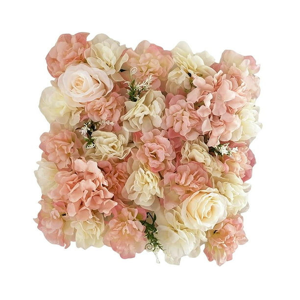 Panel de pared con flores artificiales, paneles decorativos de flores de seda, tapete floral de rosas rosa champán