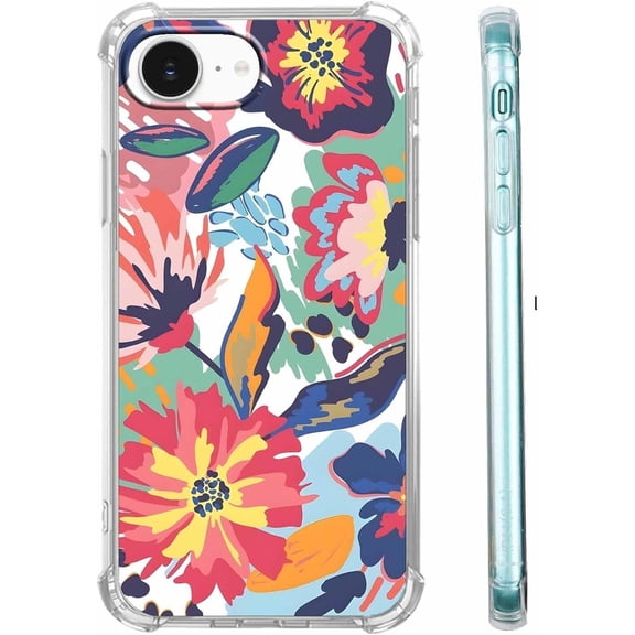 Watercolor Flower Painting Case for iPhone 16e/17e, Aesthetic Floral Soft TPU Full Cover Case for iPhone 16e/17e