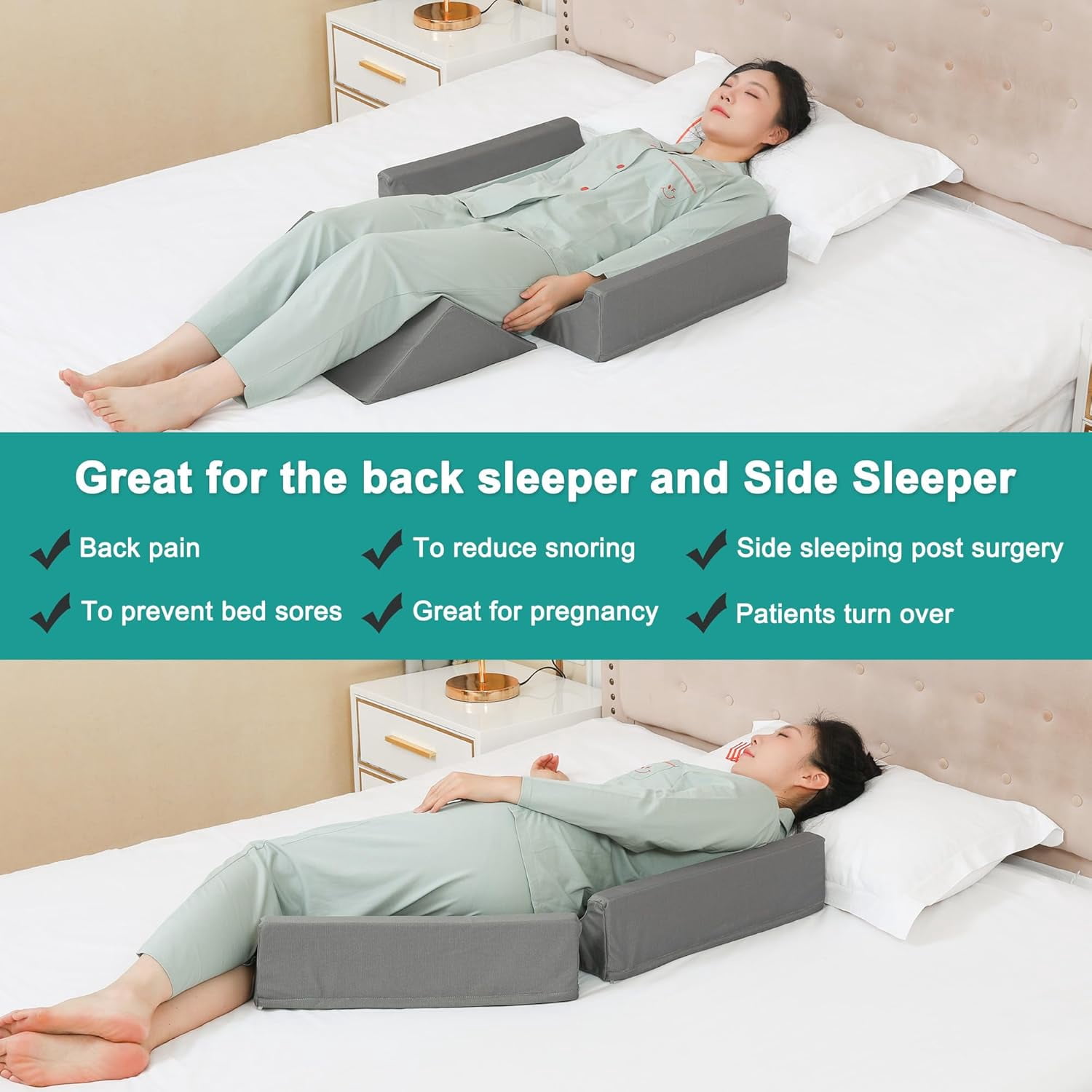 Bed Wedges & Body Positioners (3 in 1), 40 Degree Wedges for Bed Positioning,Positioning Pillows for Elderly, Wedge Pillow for Bed Sores, Side Sleeping, After Surgery, Knees Elevated,Back Pain