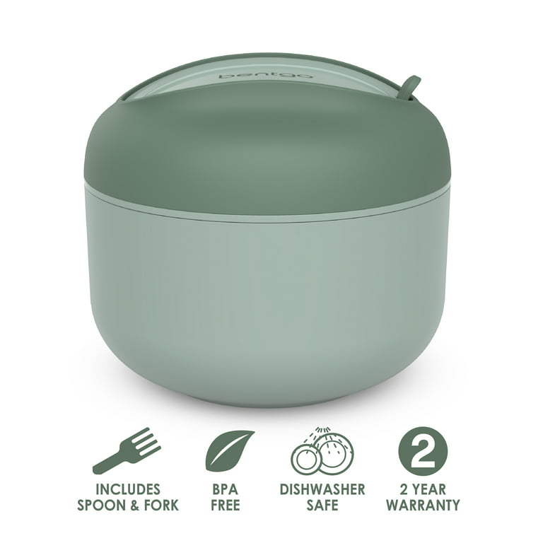 Bentgo  Insulated Leak-Resistant Bowl with Collapsible Utensils, Snack Compartment and Improved Easy-Grip Design for On-the-Go - Green/Khaki