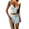 thumbnail image 2 of Women´s 2 Piece Summer Outfits White V Neck Lace Floral Cami Tops Tiered Ruffle Skirt Set, 2 of 10