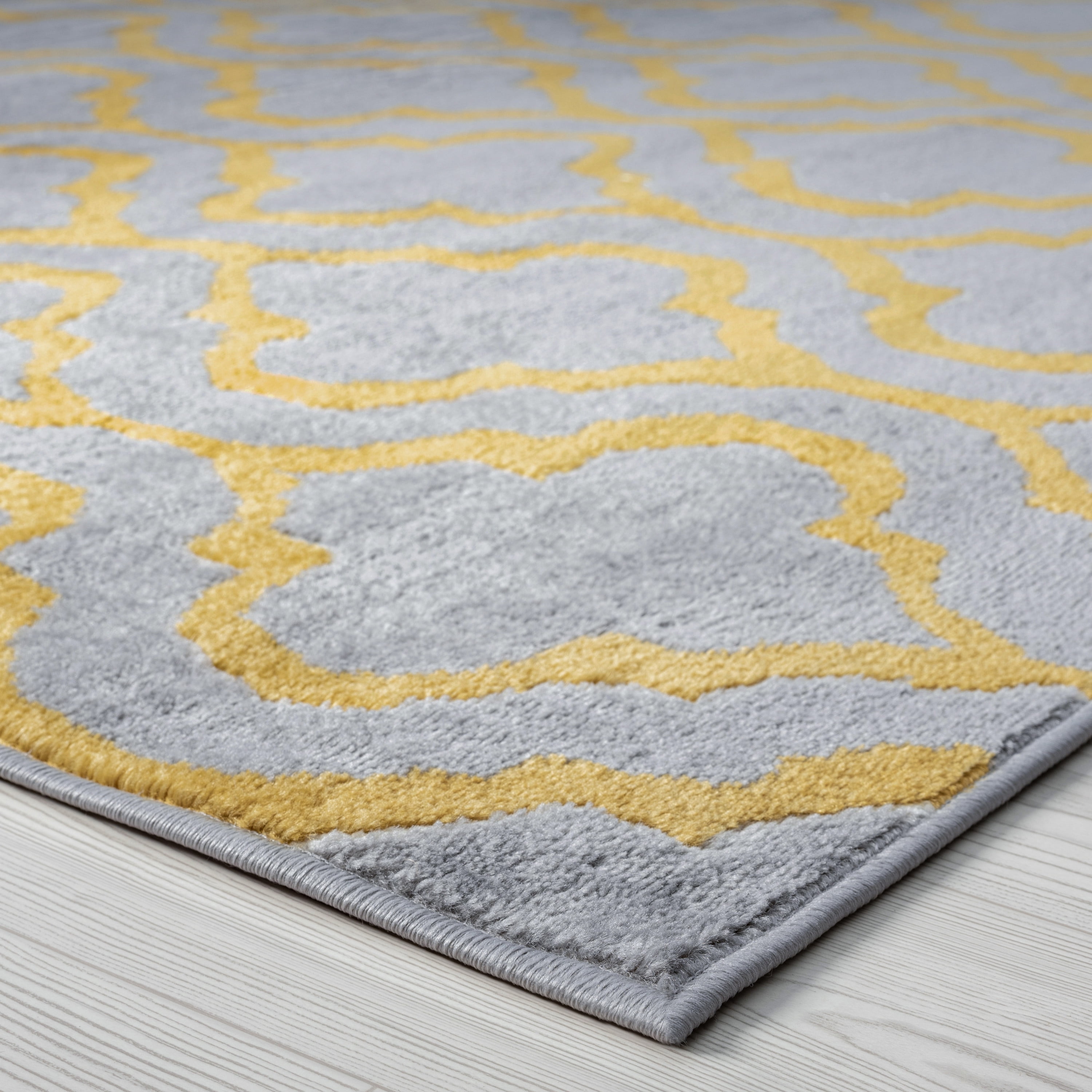 Transitional 5x8 Area Rug (5'3'' x 7'3'') Geometric Yellow, Gray Living Room Easy to Clean