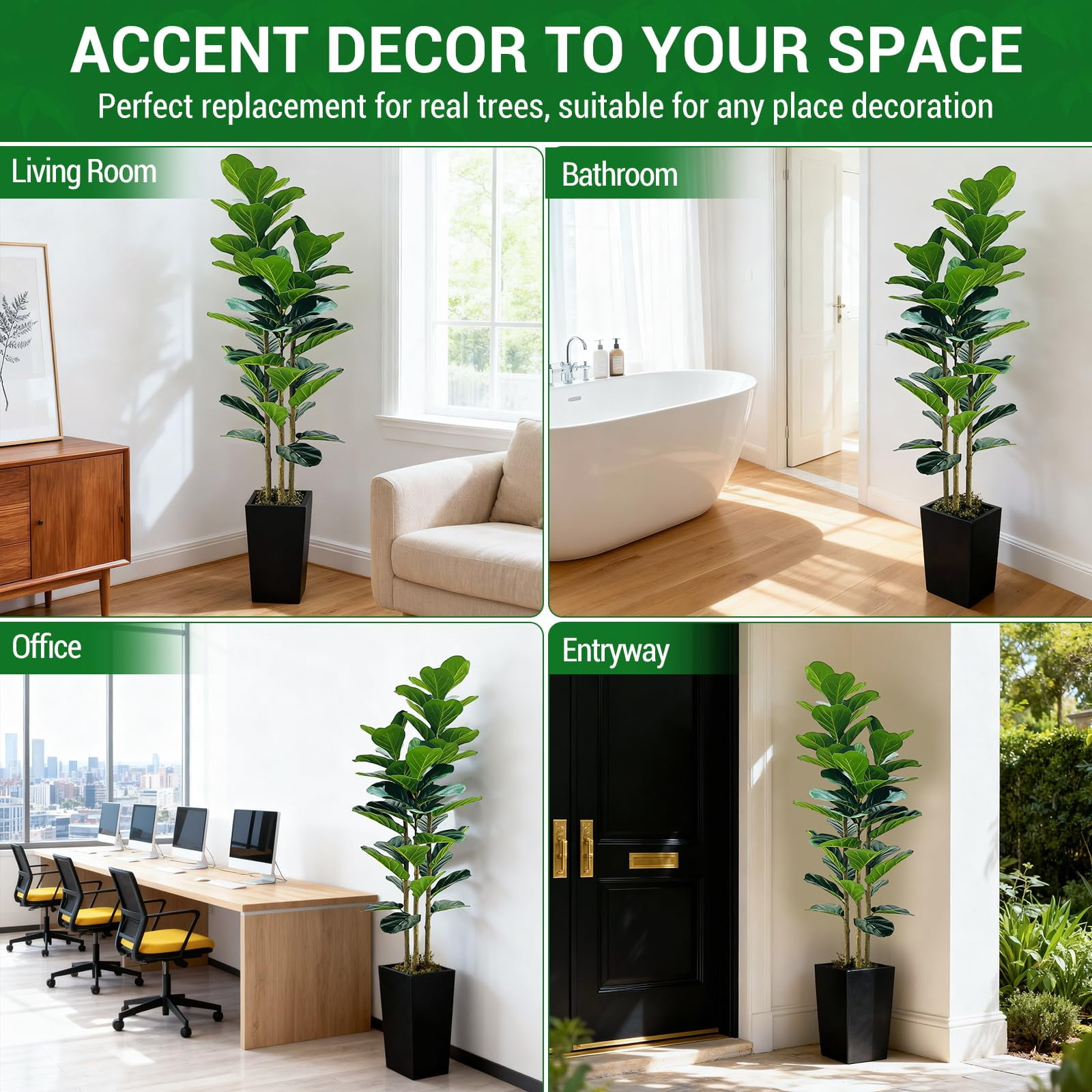 Gaderth Artificial Fiddle Leaf Fig Tree with Planter,  Faux Ficus Tree Fake Moss Tall Fake Tree for Home Decor for Home Office Wedding Party Gifts Indoor Outdoor Decor