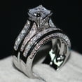 thumbnail image 2 of ZTTD 2-in-1 Womens Vintage White Diamond Silver Engagement Wedding Band Ring Set - Size 6~11, 2 of 6