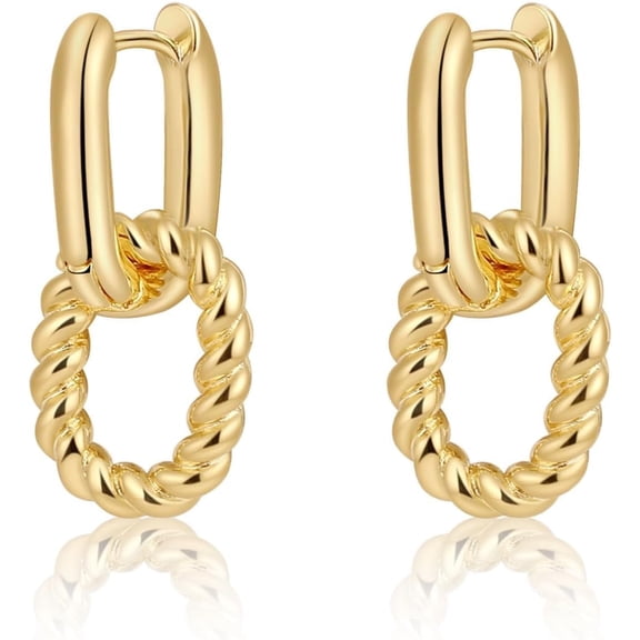 Gold Hoop Earrings for Women 14K Gold Silver Plated Chunky Huggie Hoops Hypoallergenic Lightweight Small Paperclip Link Chain Drop Dangle Earrings Trendy Jewelry Gifts