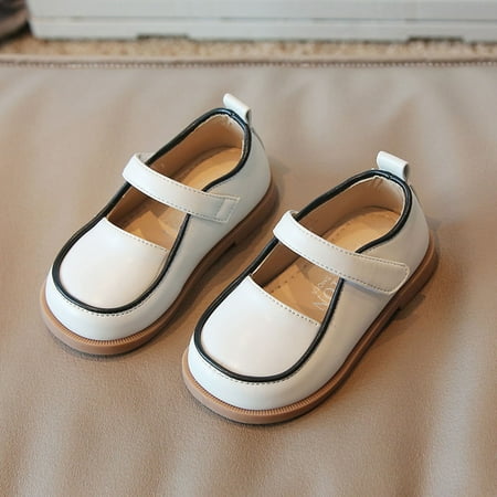 

ZMHEGW Children Shoes Autumn Girls Casual Flat Round Toe Lightweight Solid Color Buckle Dress Simple Style