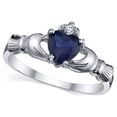 thumbnail image 2 of Metal Masters Womens Sterling Silver 925 Irish Claddagh Friendship Love Simulated Sapphire Blue Heart Cubic Zirconia Ring 8, 2 of 5