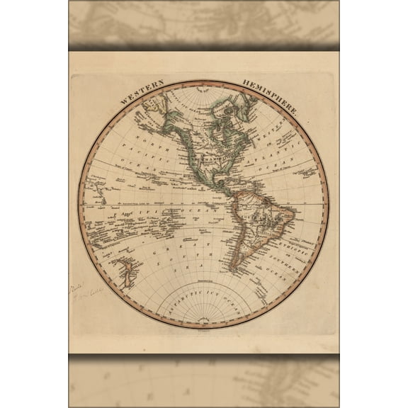 24"x36" Gallery Poster, map of Western hemisphere 1817
