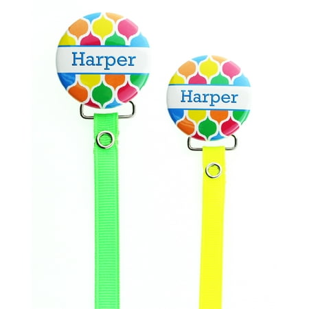 Personalized Name Bright Neon Moroccan Tile Pacifier Clip