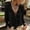 Black, variant on HaCpiu Women's Solid V-Neck Ruffle Blouse, Casual Loose Long Sleeve Tunic Shirt, Lightweight Flowy Tie-Front Top with Bell Cuffs, Black L