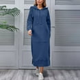 thumbnail image 6 of nerohusy Women's Long Sleeve Fleece Hoodie Dress Plus Size Oversized Maxi Sweatshirt with Pockets Navy,XXXL, 6 of 8