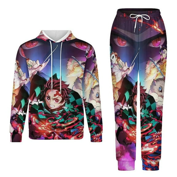 Demon Slayer Unisex Adult Sweatsuits Hoodie & Sweatpants Long Sleeve Hooded Sweatshirt Matching Joggers Tracksuit Sets 2XS