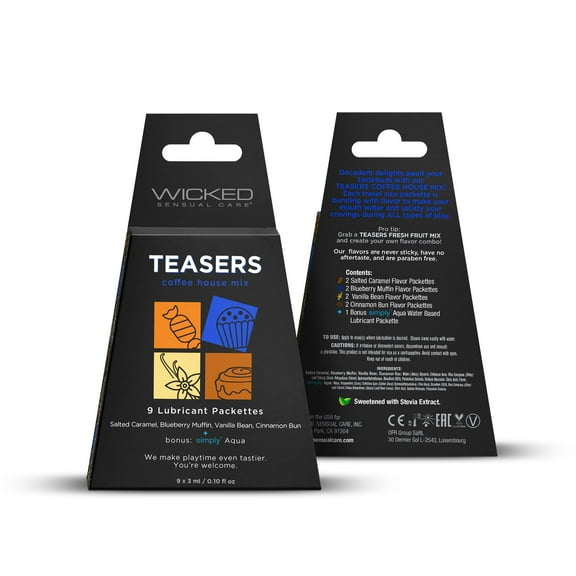 Wicked Teasers Flavored Water Based Personal Lubricant , Pack of 9 Sample Packetts, House Mix