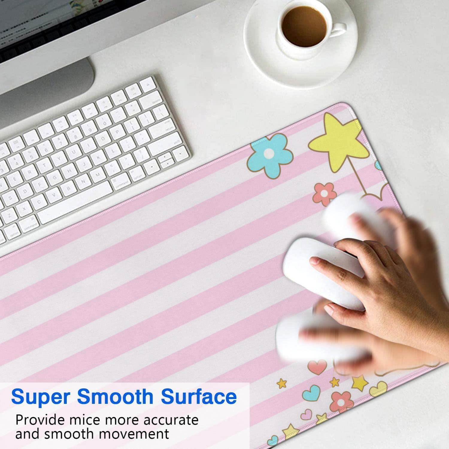 Large Gaming Mouse Pad with Seam Edge, Anti-Slip Extended Mouse Pad with Micro-Weave Cloth Surface,Waterproof Keyboard Pad, Desk Pad for Gamer Office Home XL 35.4" x 15.7" Pink Anime