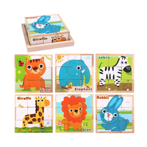 IFIT Montessori Wood Blocks Animal Puzzle with Tray, Montessori Toy Zoology Biology Material