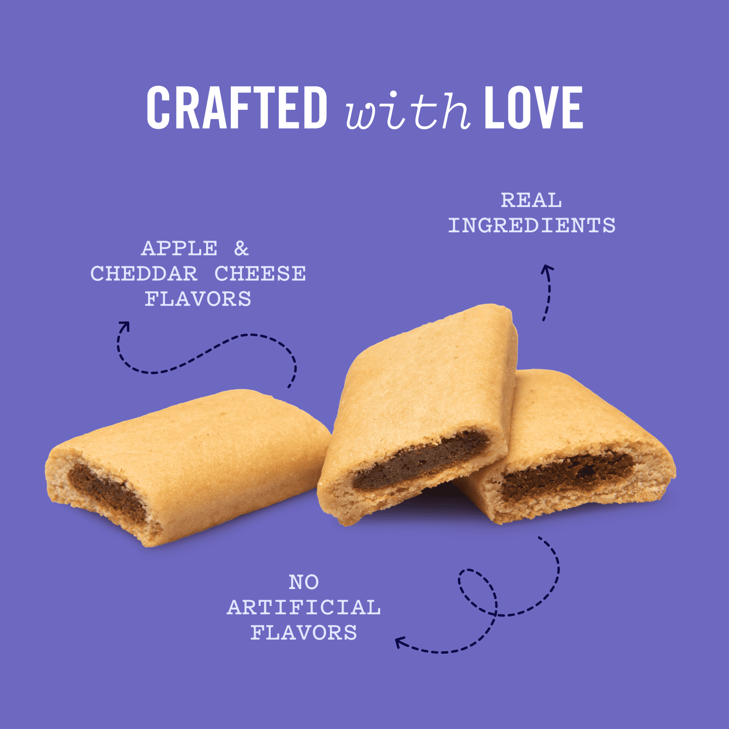 (6 pack) Three Dog Bakery Double Rewards Apple & Cheese Soft & Chewy Treats for Dogs, 10oz