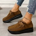 thumbnail image 3 of Women's Casual Suede Dress Shoes Comfortable Platform Wide Toe Box Non Slip Walking Shoes Vintage Lace Up Sneakers Brown Size 7.5, 3 of 5
