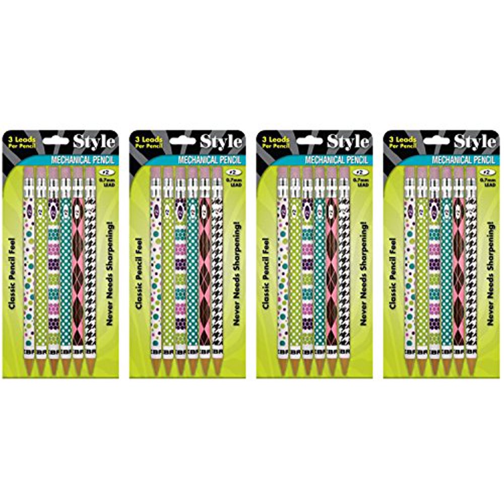 Zebra Style 2 Mechanical Pencil, 0.7mm Lead, 6 Count 3 Leads Per Pencil, (Pack of 4 Total