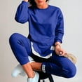 thumbnail image 4 of Hueook Sweat Suits for Womens 2 Piece Fashion Women Pocket V-Neck Casual Long Sleeve Sweatshirt+ Pant Set Blue M, 4 of 6