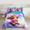 thumbnail image 2 of Castle Fairy Highland Cow Full Size Comforter Sets for Kids,Cute Bow Animal Bedding Sets, 2 of 8