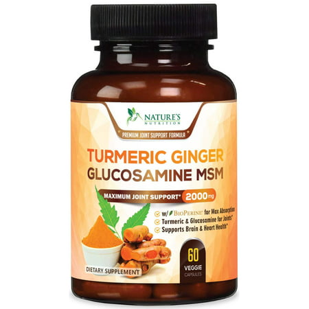 Turmeric Curcumin with Ginger, Glucosamine & MSM 2000mg 95% Curcuminoids with Bioperine Black Pepper for Best Absorption for Joint Relief, Turmeric Supplement Pills, Natures Nutrition - 60 (Best Nature For Ditto)