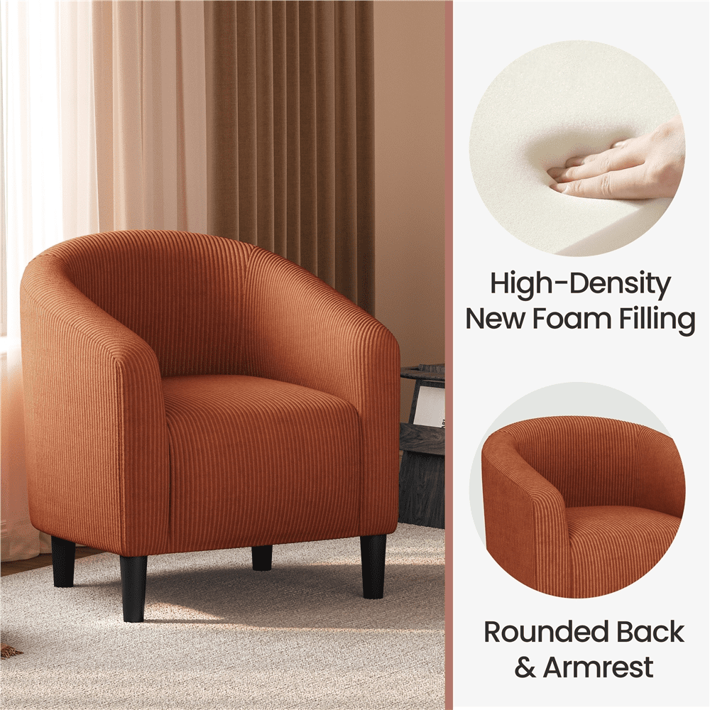 Renwick Corduroy Fabric Accent Barrel Chair with Elastic Foam Fills, Set of 2, Brick Red