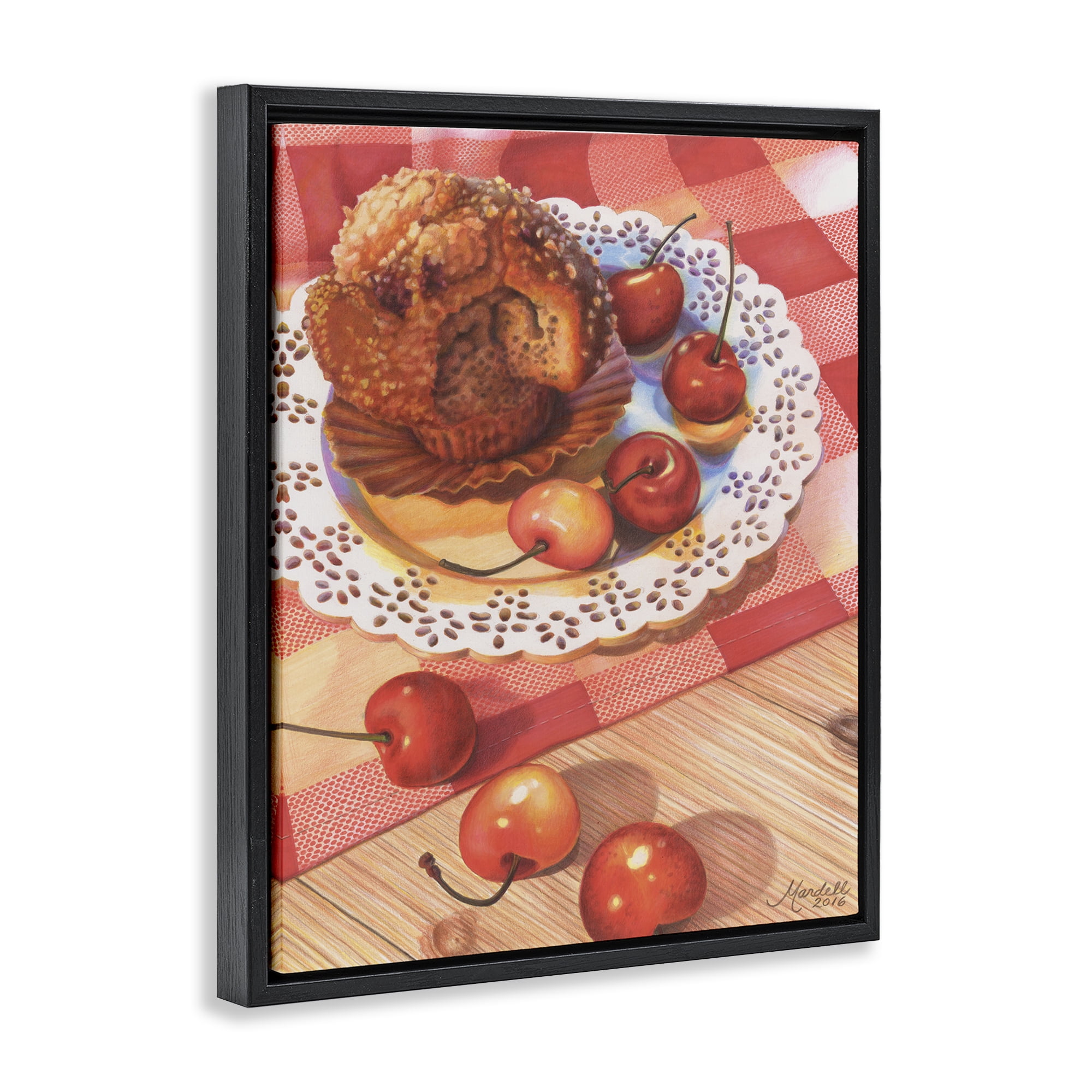 Stupell Industries Country Cherries & Muffin Food & Beverage Painting Black Floater Framed Art Print Wall Art, 25 x 31
