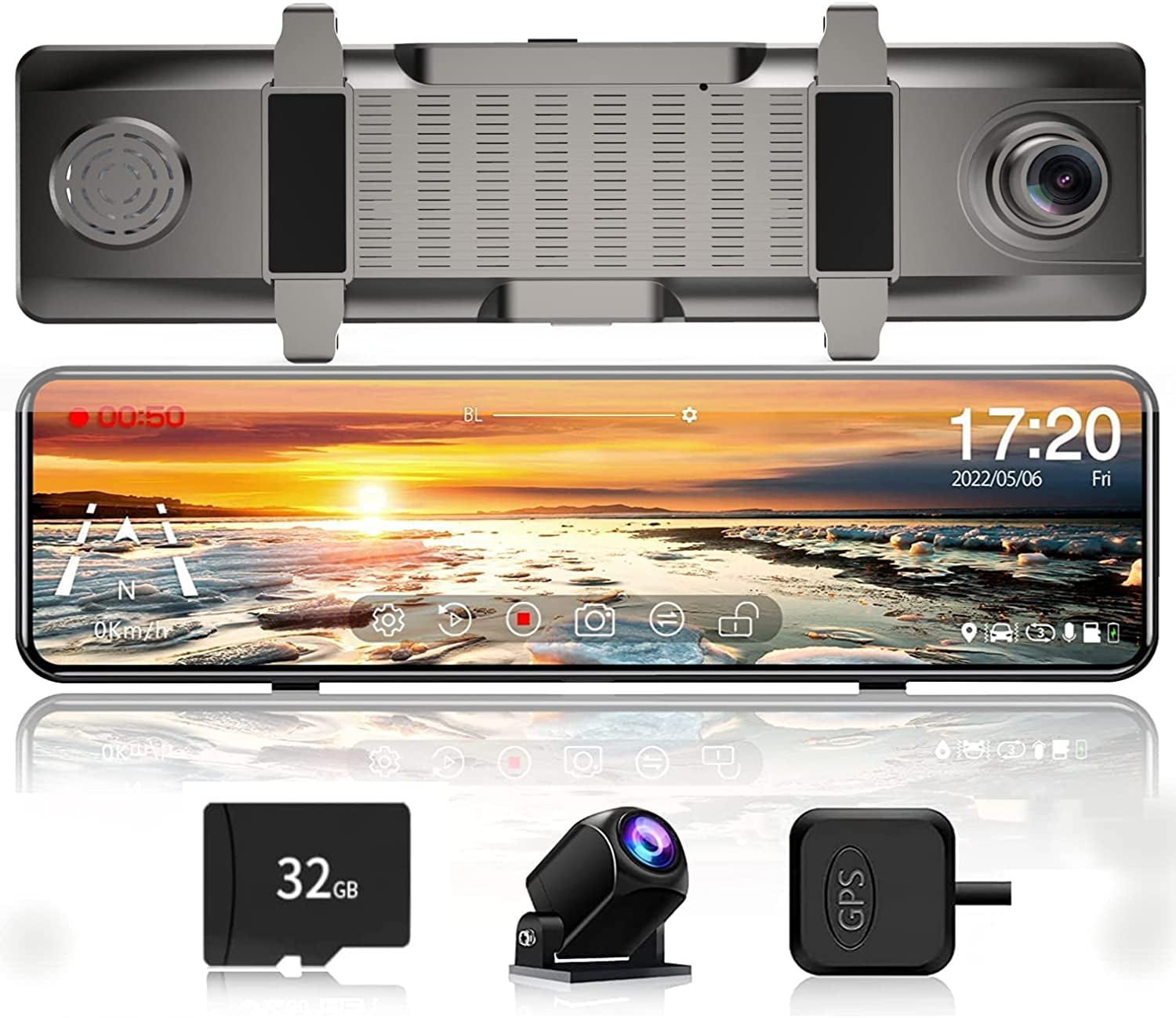Bileeko Car Mirror Dash Cam Rear View Camera 12" Full UHD 4K Front and