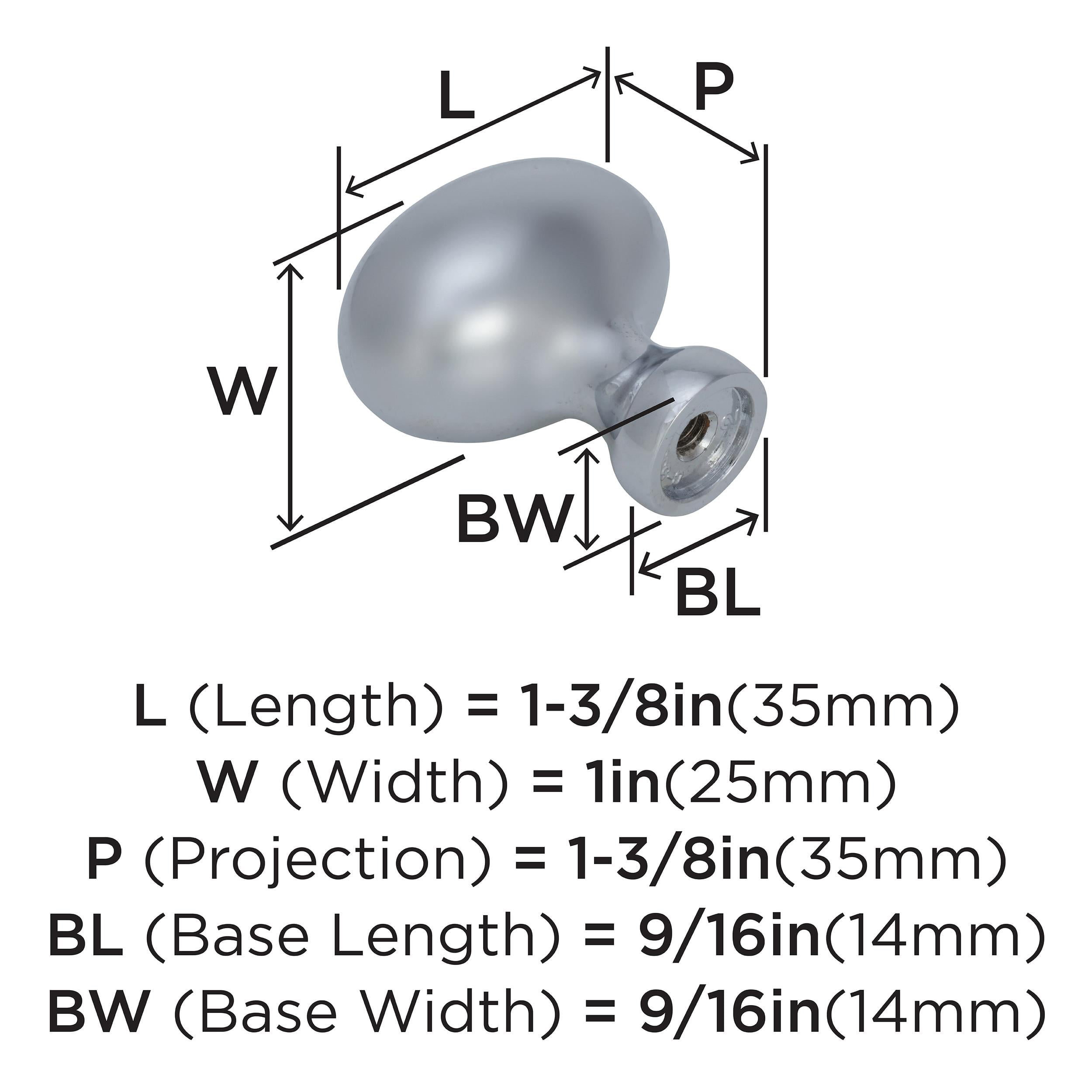 Amerock Vaile 1-3/8 inch (35mm) Length Polished Chrome Cabinet Knob, 25 Pack