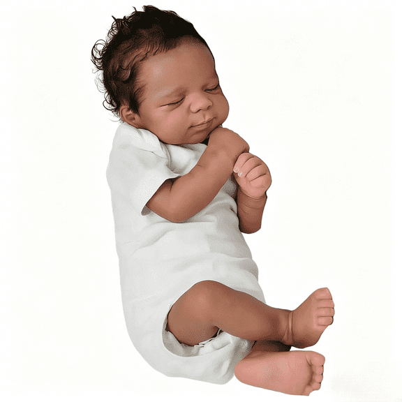 19 Inch Black Reborn Baby Dolls – Lifelike African American Soft Cloth Body Real Life Baby Dolls – Realistic Handmade Toy with Curly Hair Gift for Age3