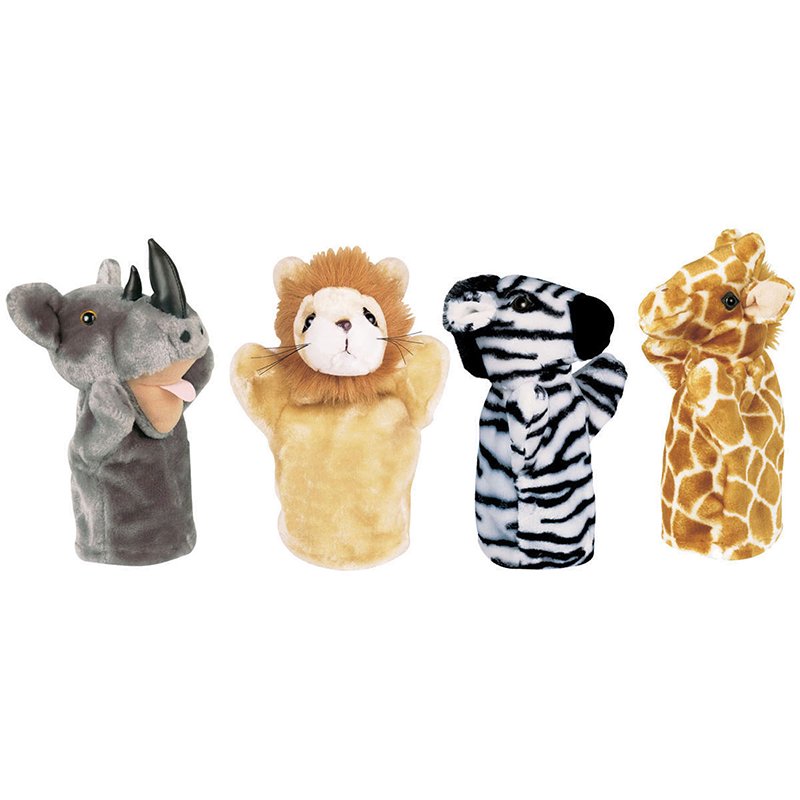 ZOO PUPPET SET I INCLUDES RHINO ZEBRA GIRAFFE & LION