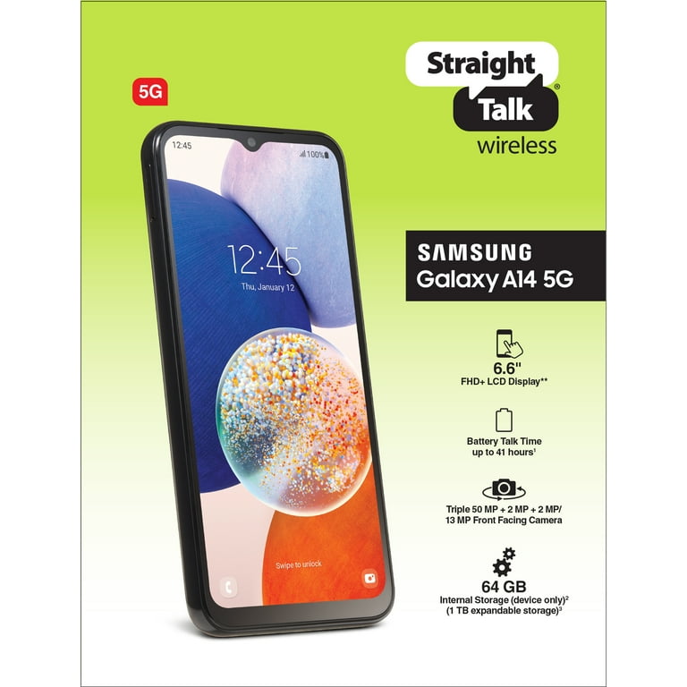 Straight Talk Samsung Galaxy A14, 5G, 64GB, Black - Prepaid