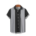 thumbnail image 4 of Stamzod Mens Button Up Shirt Fashion Strip Printed Casual Short Sleeve Shirts Plus Size Summer Beach Shirts for Men Dark Gray-1 S, 4 of 6