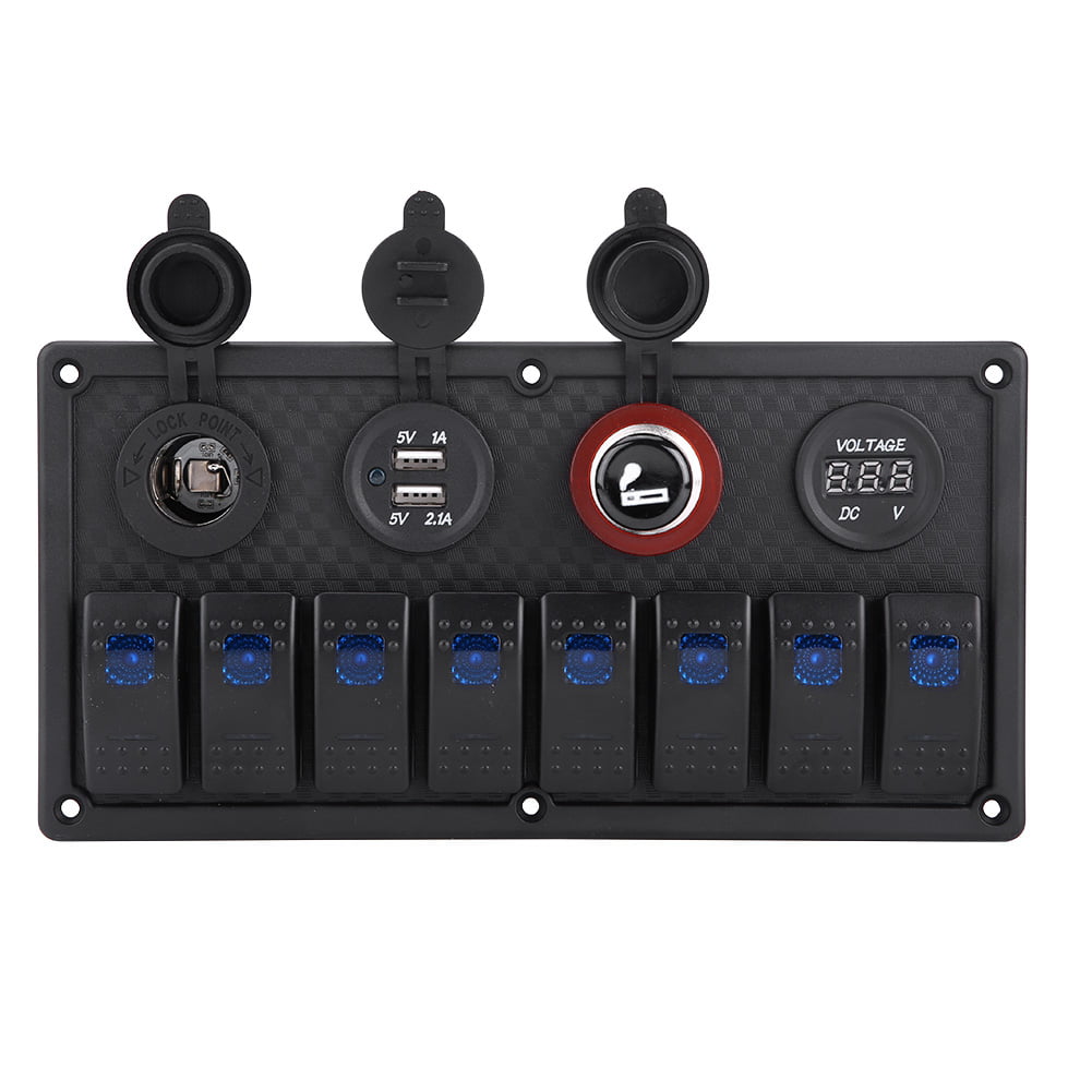 12V Car Boat Socket Voltage Voltmeter Rocker Switch Panel With Dual USB Charger 