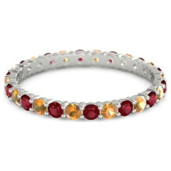 Ruby With Citrine Round 2.50 MM Eternity 925 Sterling Silver Women Stacking Wedding Ring (Sterling Silver, 6)