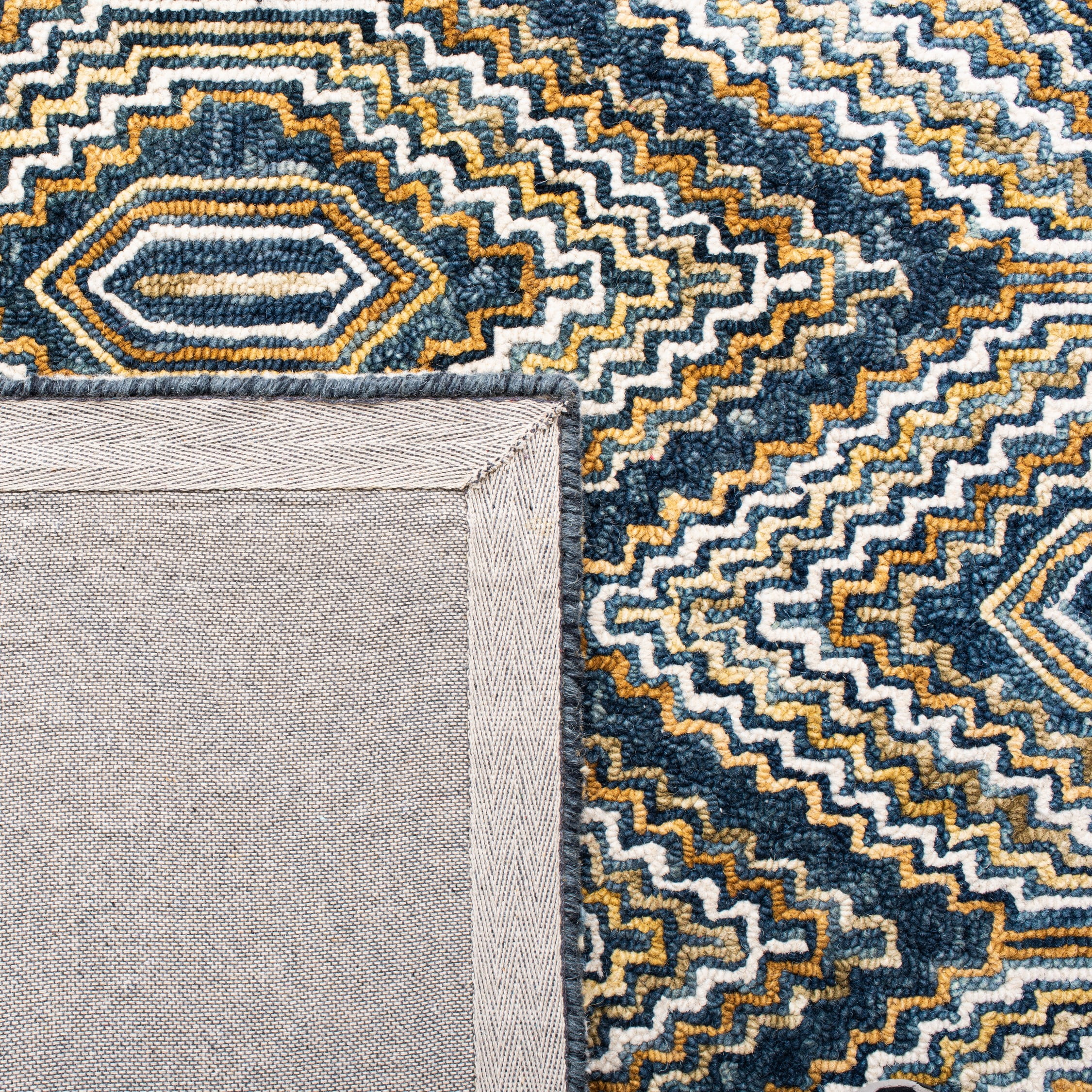 SAFAVIEH Aspen Sylvester Geometric Wool Area Rug, Blue/Gold, 5' x 5' Square