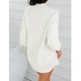thumbnail image 3 of YOGAFOX Women's Fall Oversized Turtleneck Lantern Sleeve Casual Knit Mini Dress White S, 3 of 4