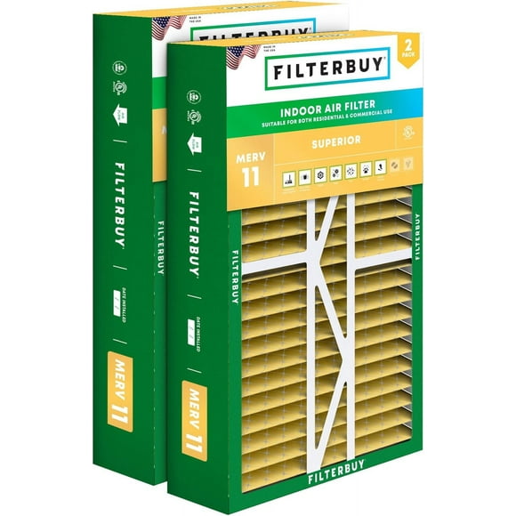 Filterbuy 16x25x5 MERV 11 Pleated HVAC AC Furnace Air Filters for Amana, Coleman, Goodman, Maytag, York, and More (2-Pack)
