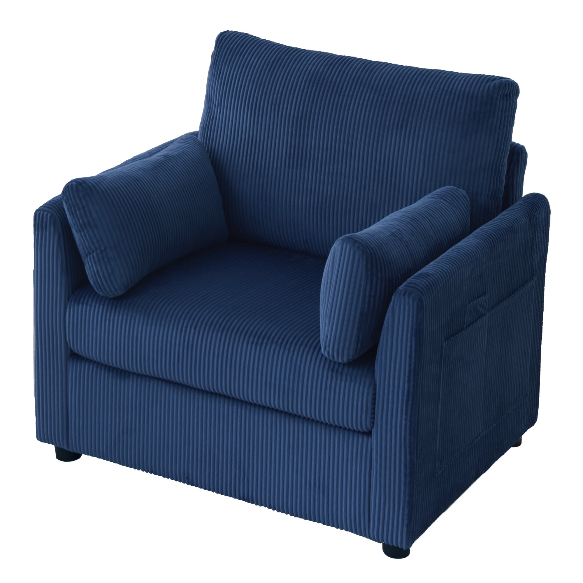 Leumius Corduroy Accent Chair, Modern Upholstered Single Sofa Armchair with 2 Pillows and Side Storage Pockets,Comfy Oversized Reading Chair for Living Room, Bedroom, Apartment,Gray