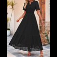 thumbnail image 4 of Vestido Informal de Verano para Mujer, de Corta, con Escote en V, Aberturas, Volantes y Ojales, Corte A Negro S, 4 of 10