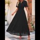 thumbnail image 4 of Vestido Informal de Verano para Mujer, de Corta, con Escote en V, Aberturas, Volantes y Ojales, Corte A Negro S, 4 of 10
