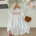 thumbnail image 6 of FINALGANG Girls Toddler Embroidered Flutter Sleeve Dress Square Neck Ethnic Style Casual Daily Sundress For Spring Summer Trendy Dress, 6 of 8