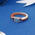 thumbnail image 4 of Gem Stone King 18K Rose Gold Plated Silver 3-Stone Ring Round Persian Blue Moissanite and Created Sapphire Blue (1.00 Cttw, Size 9), 4 of 4
